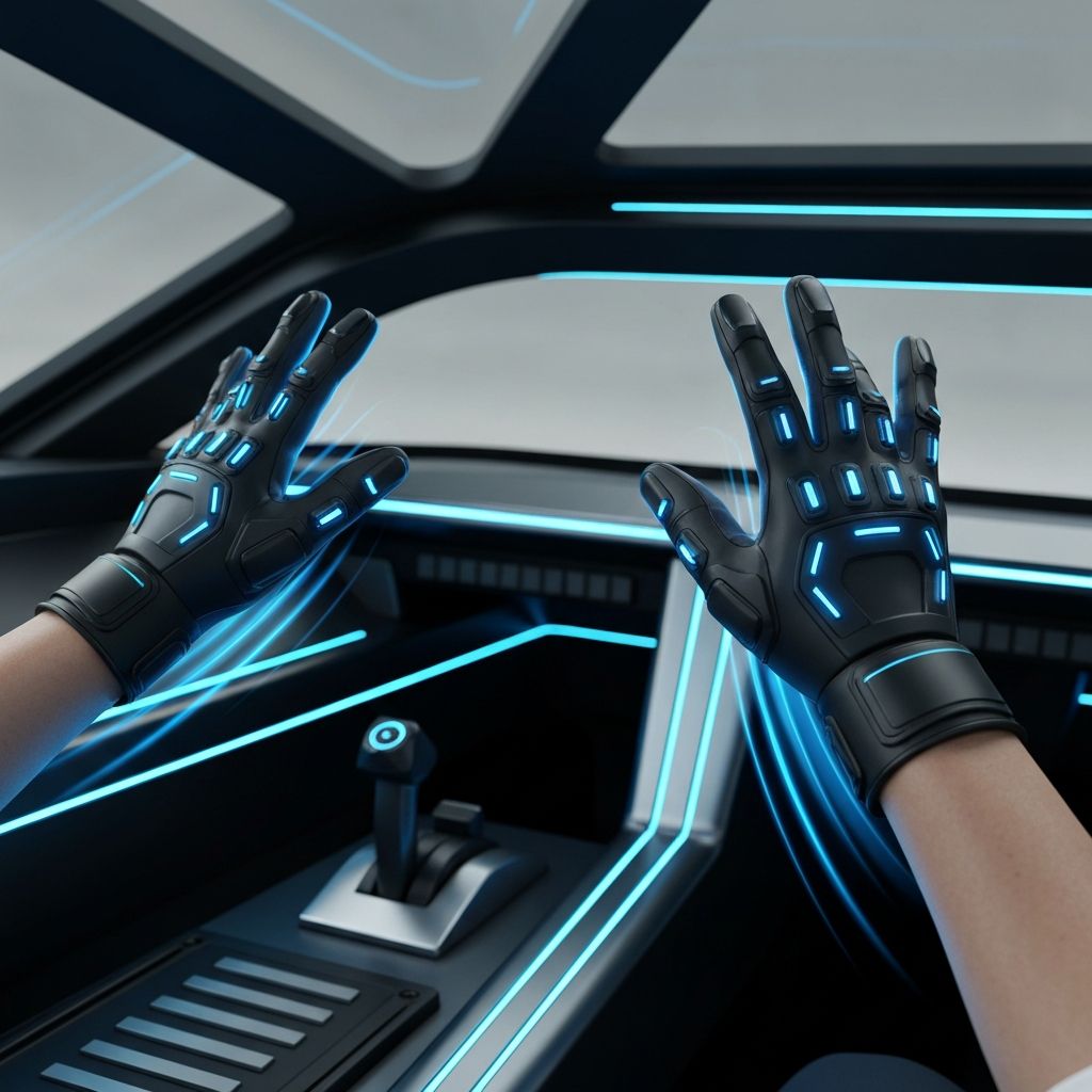 Pilot using haptic gloves